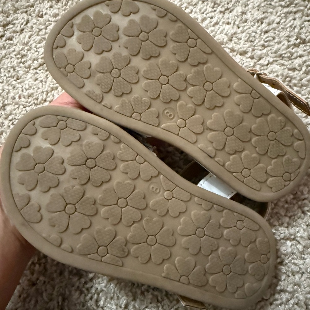 White and Pink Braided Sandals with Flower Embellishments - Picture 7 of 7